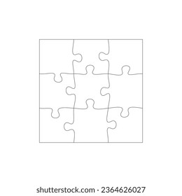 Jigsaw puzzle blank template or cutting guidelines of transparent pieces. Pieces are easy to separate (every piece is a single shape). Jigsaw puzzle transparent template. Vector illustration