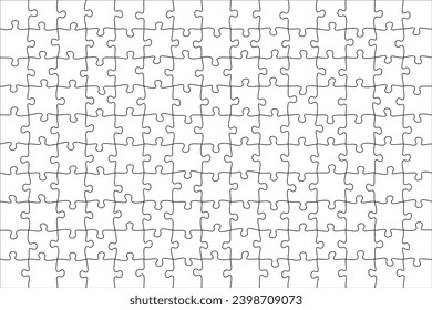 Jigsaw puzzle blank template or cutting guidelines of transparent pieces. Pieces are easy to separate (every piece is a single shape). Jigsaw puzzle transparent template. Vector illustration