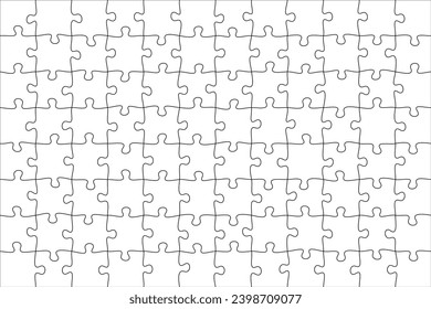 Jigsaw puzzle blank template or cutting guidelines of transparent pieces. Pieces are easy to separate (every piece is a single shape). Jigsaw puzzle transparent template. Vector illustration