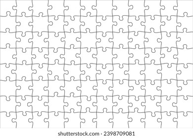 Jigsaw puzzle blank template or cutting guidelines of transparent pieces. Pieces are easy to separate (every piece is a single shape). Jigsaw puzzle transparent template. Vector illustration