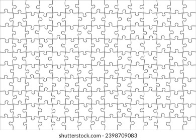 Jigsaw puzzle blank template or cutting guidelines of transparent pieces. Pieces are easy to separate (every piece is a single shape). Jigsaw puzzle transparent template. Vector illustration