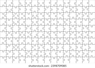 Jigsaw puzzle blank template or cutting guidelines of transparent pieces. Pieces are easy to separate (every piece is a single shape). Jigsaw puzzle transparent template. Vector illustration