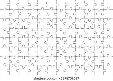 Jigsaw puzzle blank template or cutting guidelines of transparent pieces. Pieces are easy to separate (every piece is a single shape). Jigsaw puzzle transparent template. Vector illustration