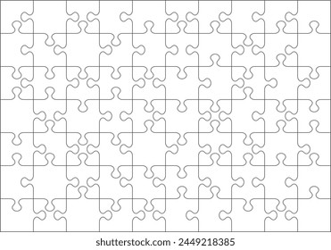 Jigsaw puzzle blank template or cutting guidelines with 70 transparent pieces of various shapes. Classic style pieces are easy to separate (every piece is a single shape). 
