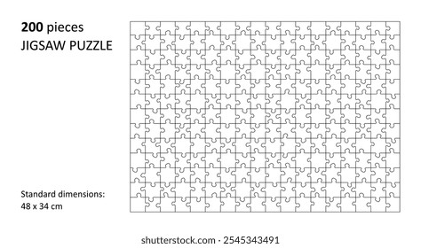 Modelo em branco de quebra-cabeça. Projeto de grade de linhas de corte para 200 peças quebra-cabeça.