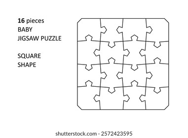 Jigsaw puzzle blank template. Cutting lines grid design for baby jigsaw square puzzle - 16 pieces.