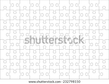 Jigsaw puzzle blank template or cutting guidelines of 88 transparent pieces, landscape orientation. Pieces are easy to separate (every piece is a single shape). 