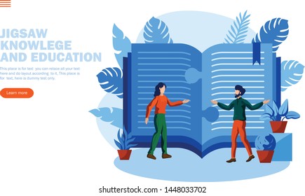 jigsaw puzzle book and discussion  vector illustration