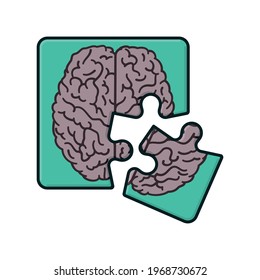 Jigsaw puzzle with brain picture isolated vector illustration for Alzheimers Day on September 21. Loss of memory concept