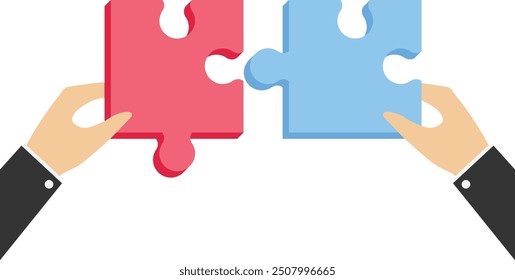 Jigsaw puzzle and business cooperation, Vector illustration in flat style

