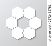 Jigsaw puzzle business presentation infographic. Puzzle hexagonal grid. Hexagon info graphic with 6 pieces, steps, parts of process diagram. Business presentation for infographics. Vector illustration