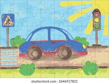 jigsaw puzzle car design vector illustration template