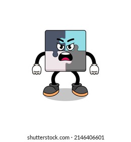 jigsaw puzzle cartoon illustration with angry expression , character design