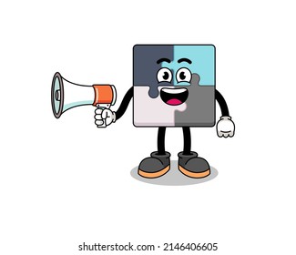 jigsaw puzzle cartoon illustration holding megaphone , character design