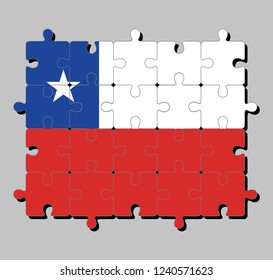 Jigsaw puzzle of Chile flag in a horizontal bicolor of white and red with the blue square on the upper corner and the white star. Concept of Fulfillment or perfection.