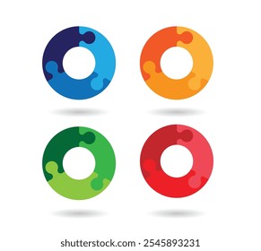 Forma del círculo del rompecabezas aislado en diferentes Colores blancos. Adivinanzas, recursos de Diseño gráfico y Elementos Arte vectorial