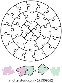 Jigsaw Puzzle Circles in the form of circles with single pieces which can be individually removed and arranged. Vector illustration on white background.