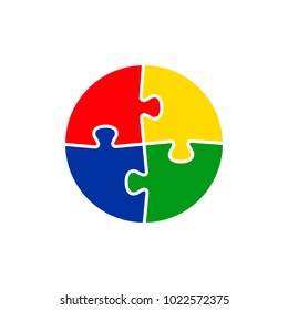 Jigsaw Puzzle Colored Circle. Vector Isolated Illustration.