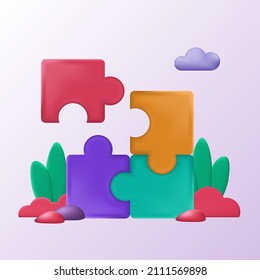 Jigsaw Puzzle Colorful Match Metaphor Of Connection Problem Solution Collaboration At Business