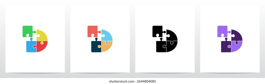 Jigsaw Puzzle Colorful Pieces Initial Letter Logo Design D