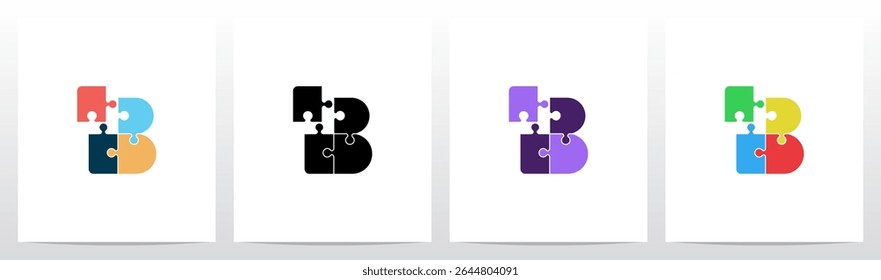 Jigsaw Puzzle Colorful Pieces Initial Letter Logo Design B