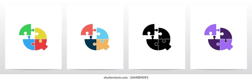 Jigsaw Puzzle Colorful Pieces Initial Letter Logo Design Q