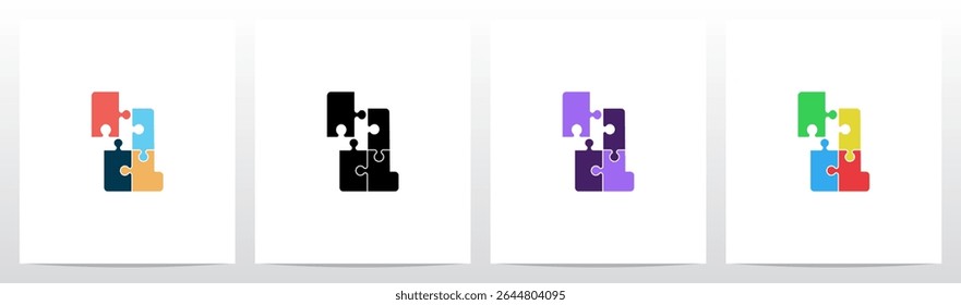 Jigsaw Puzzle Colorful Pieces Initial Letter Logo Design L