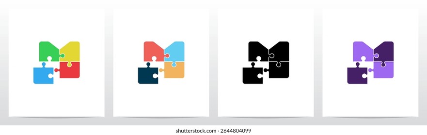 Jigsaw Puzzle Colorful Pieces Initial Letter Logo Design M