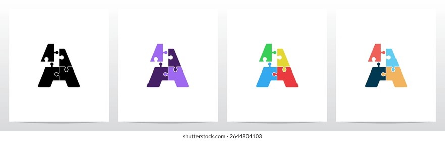 Jigsaw Puzzle Colorful Pieces Initial Letter Logo Design A