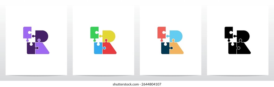 Jigsaw Puzzle Colorful Pieces Initial Letter Logo Design R