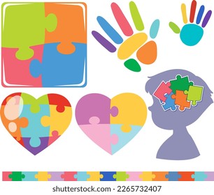 Jigsaw puzzle colourful in different forms illustration