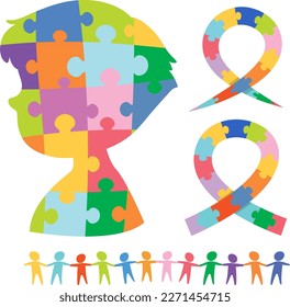 Jigsaw puzzle colourful in different forms illustration