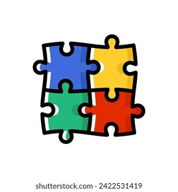 Jigsaw puzzle colourful vector illustration. Four pieces puzzle icon.