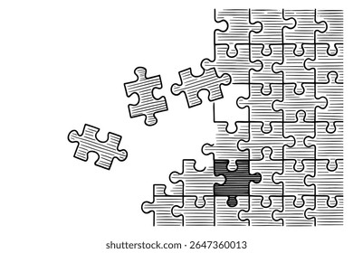 Quebra-cabeça completamento ilustração com peças faltando e preenchimento de peça escura