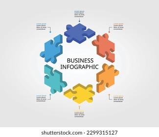 jigsaw puzzle connection template for infographic for presentation for 6 element