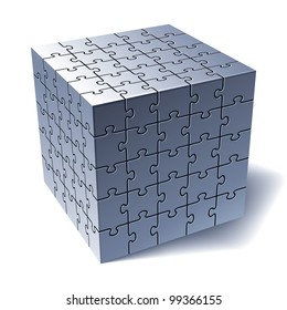 Jigsaw Puzzle Cube. All Parts Together. Vector Illustration
