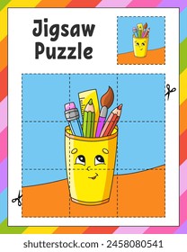 Rompecabezas. Corta y juega. Puzzle cuadrado. Juego de lógica para niños. Página de actividad. Práctica de corte para preescolar. personaje de dibujos animados. Ilustración vectorial.