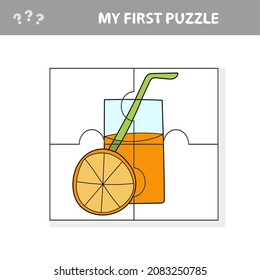 Jigsaw puzzle. Easy educational paper game for kids. Simple kid application with Orange Juice. My first puzzle