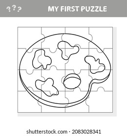 Jigsaw puzzle, education game for children, Art palette. My first puzzle and coloring page