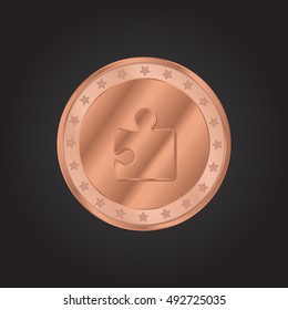 Jigsaw Puzzle embossed realistic bronze coin precious Icon / Logo Design