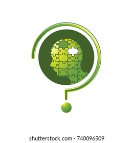 jigsaw puzzle face with question mark in green-vector drawing