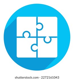 Rompecabezas. icono plano. diseño de sombra larga. fondo azul.