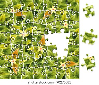 Jigsaw Puzzle with a Floral Pattern and a Few Separate Parts, vector illustration