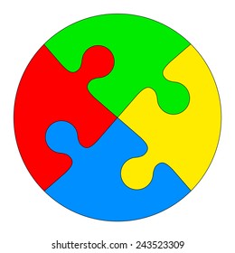 Jigsaw Puzzle In The Form Of A Colored Circle. Vector Illustration.