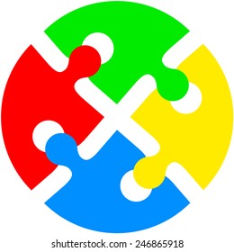 Jigsaw puzzle in the form of push the colored circle. Vector illustration.