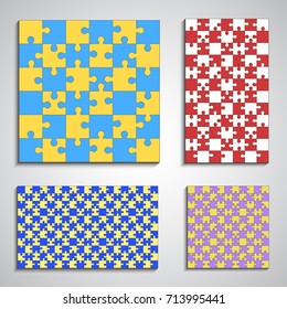Jigsaw puzzle four vector templates set of different size