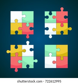 Jigsaw puzzle four vector templates set