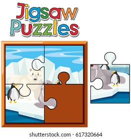 Jigsaw puzzle game with animals in Northpole illustration