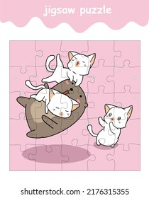 jigsaw puzzle game of bear and 3 cats cartoon