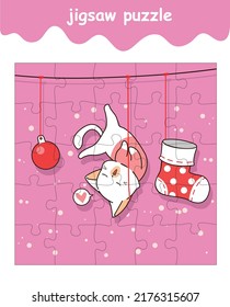 jigsaw puzzle game of cat is hanging rope cartoon